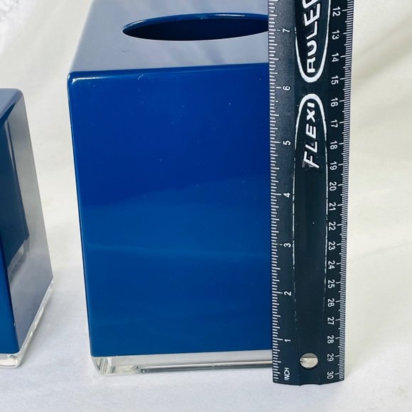 Vintage Oxford Lucite Cobalt Blue and Clear Tissue Box & Cup Holder Set - Picture 5 of 14